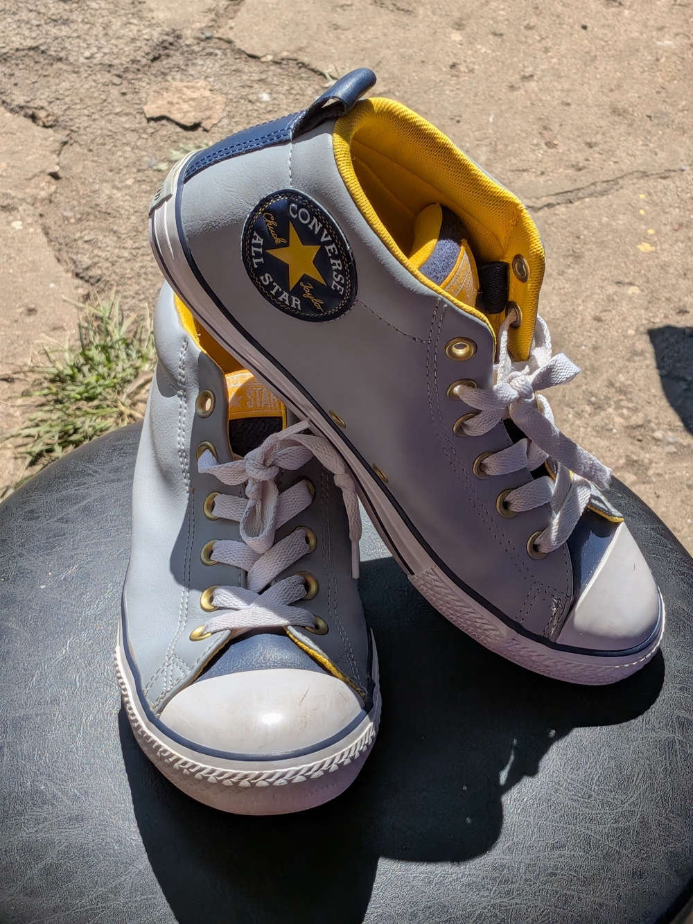 Converse Kids Light Gray High-Top Sneakers with Yellow Lining